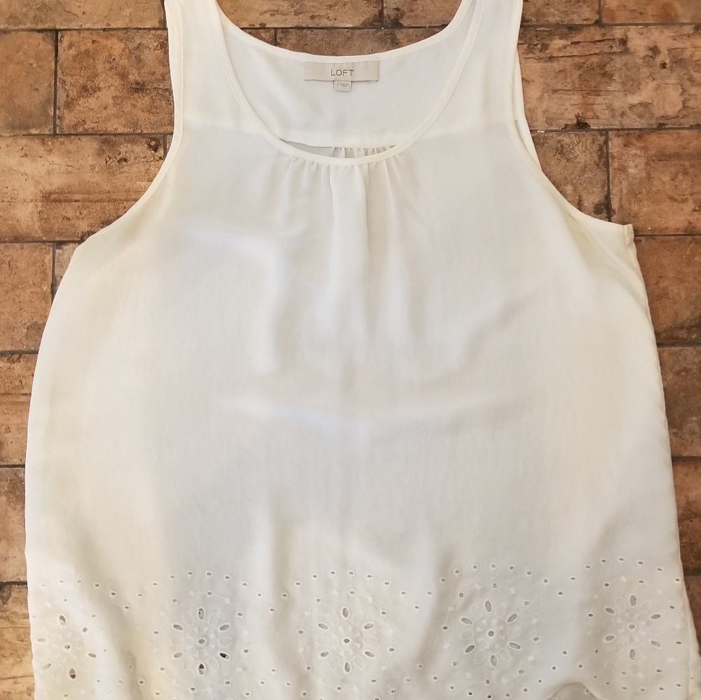 Loft Sz Large L Tank Top Cream with Eyelet Trim